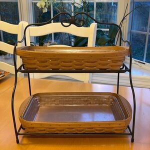 Longaberger Wrought Iron Stand w/ 2 baskets & protectors.